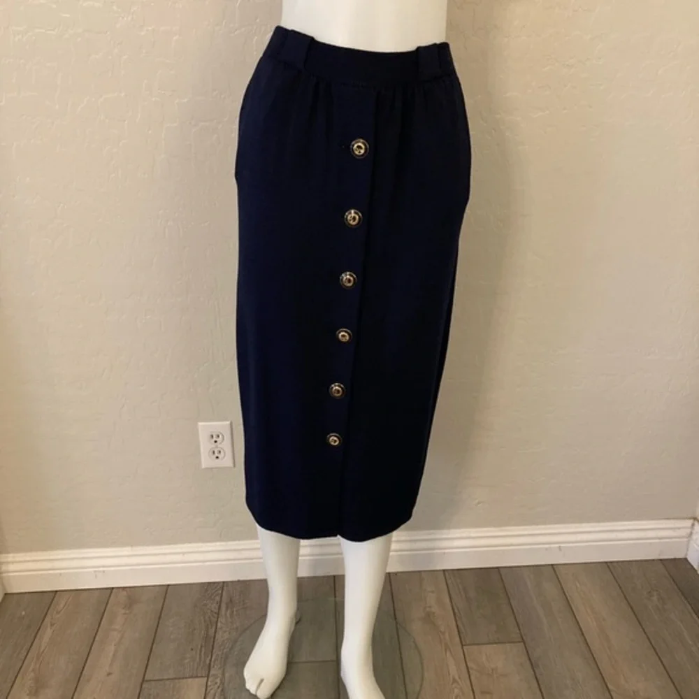 Vintage St. John Separates Navy Blue Santana Knit MIDI Skirt Size 4